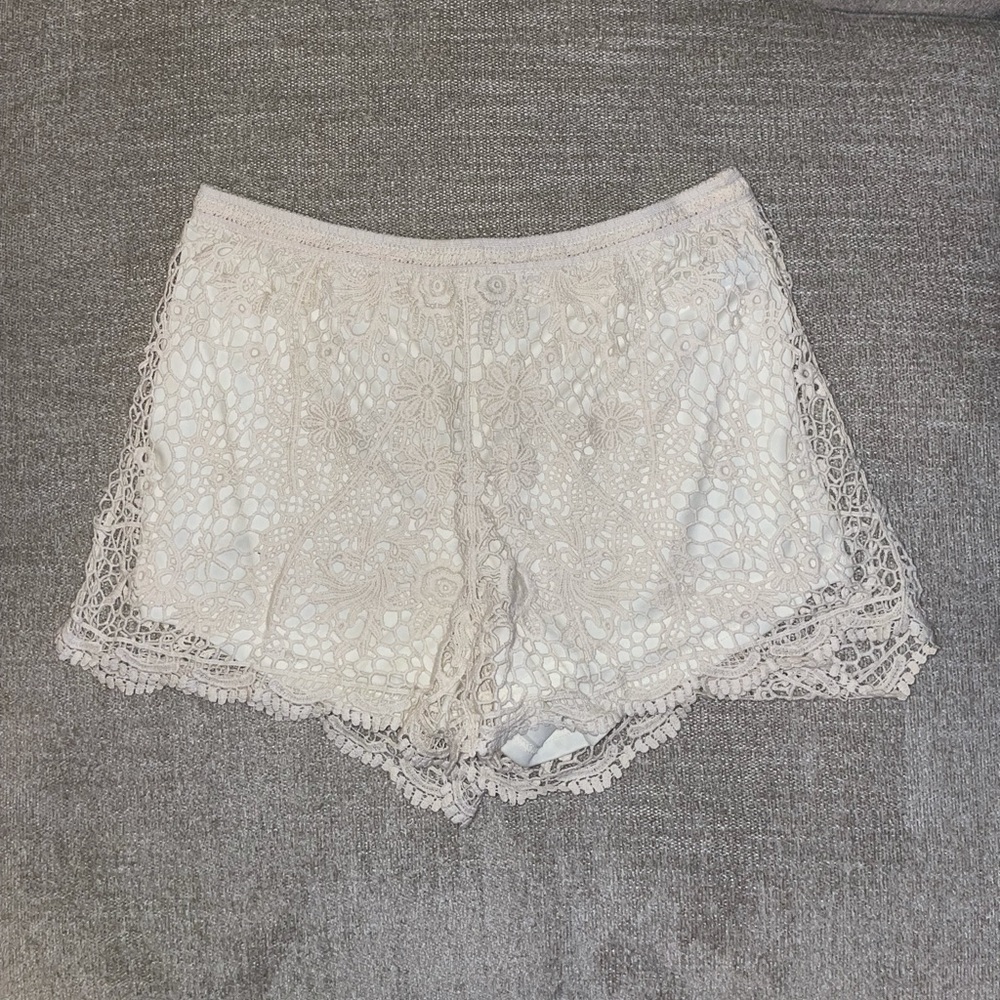 Forever21+ Ivory Floral Crochet Shorts - Picture 2 of 7